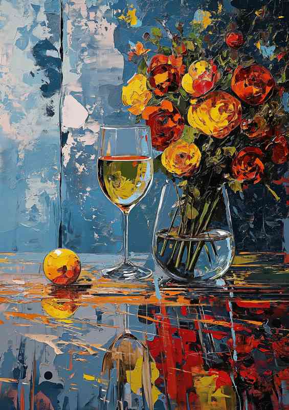 Wine and flowers painted art