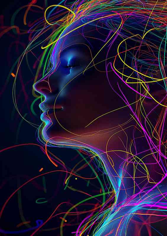 Womans head on with colored light