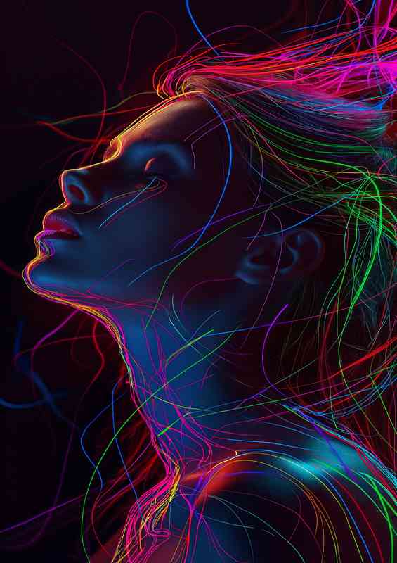 Womans head on with neon style lighting