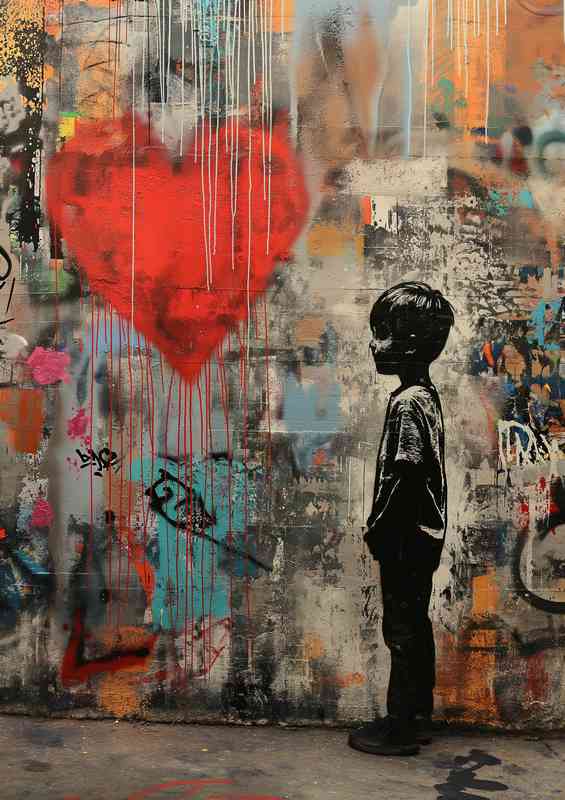 Young boy looking for love street art
