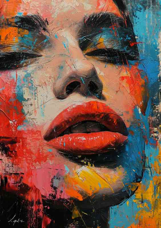 ladys street art face with splashes of paint