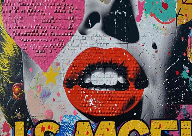 A Collage of street art with lucky lips