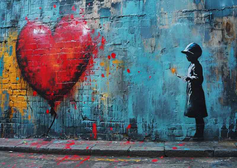 Banksy style graffiti heart felt wall