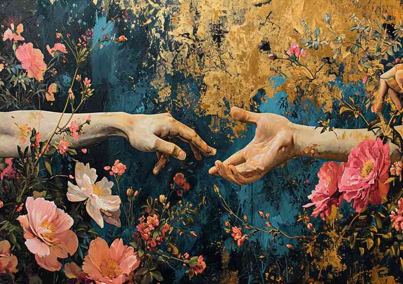 Birth of creation with two hands reaching out