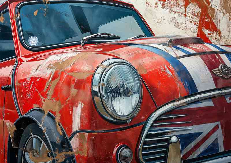 British flag painting of a mini cooper