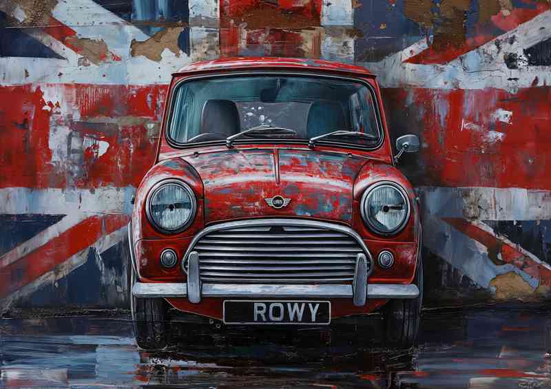 British flag painting of a mini cooper art