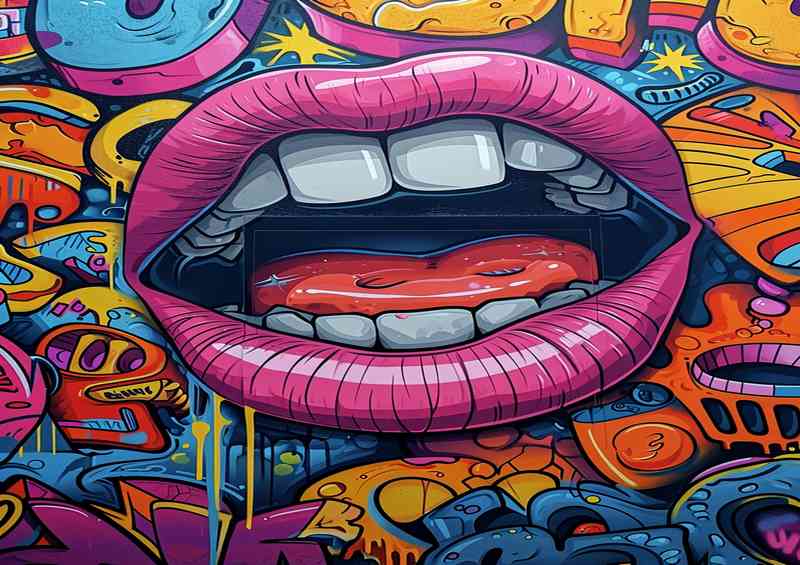 Colourful lips painted with graffiti