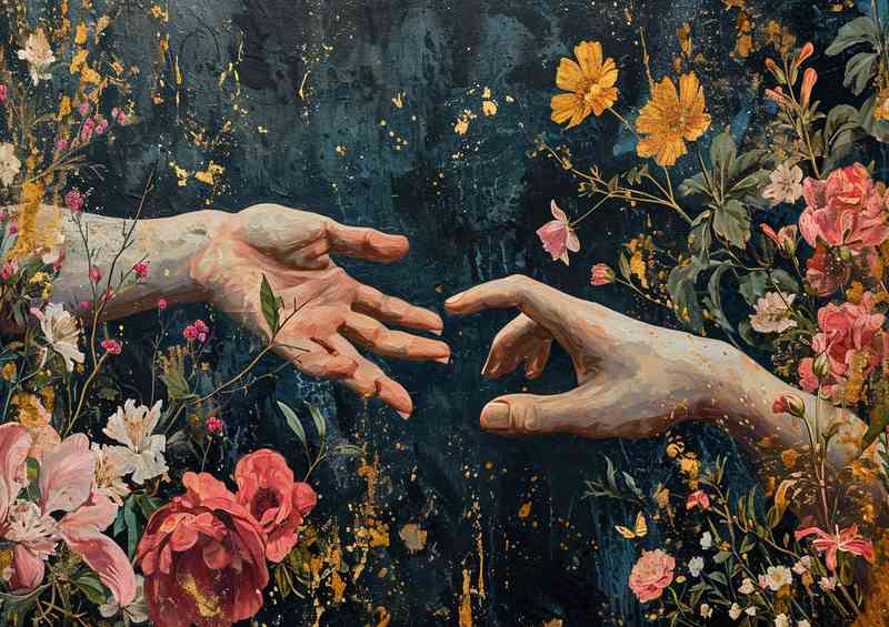 Creation of life surrounded by flowers art