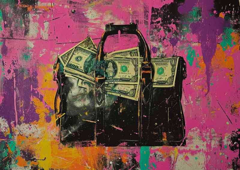 Dollar bills in a bag street art
