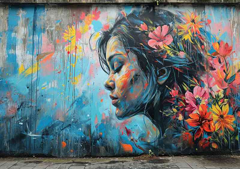 Lady and the flower art graffiti wall