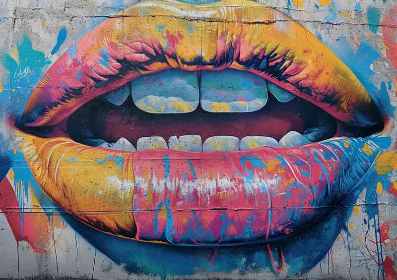 Mural painting of a colorful graffiti mouth