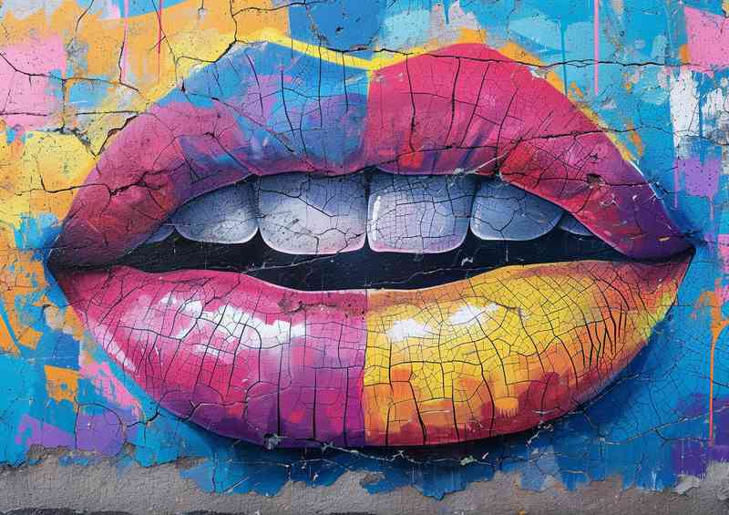 Painting style lips of colourful wall