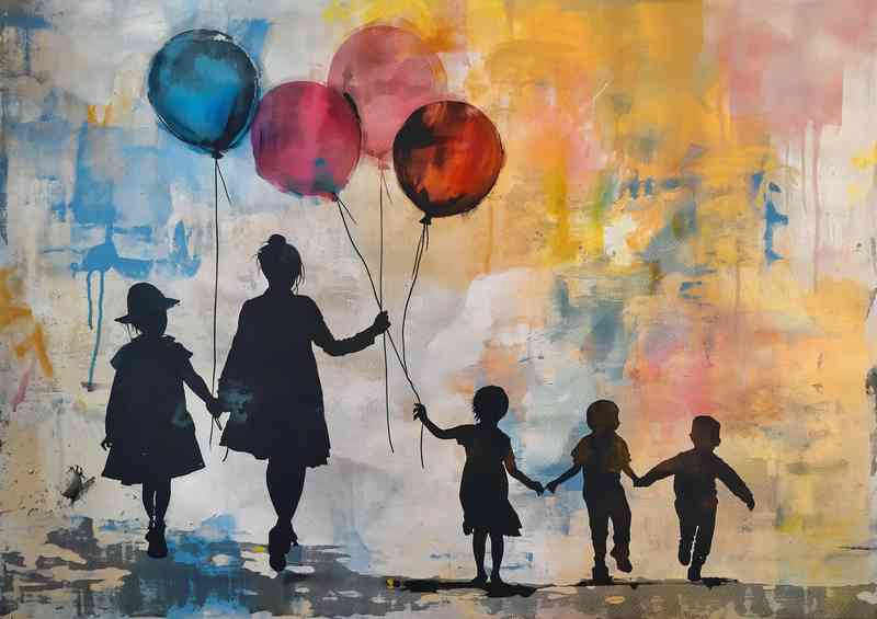 Street family playing with the baloons