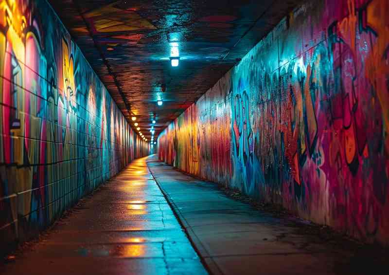 Underground urban street art with lighting