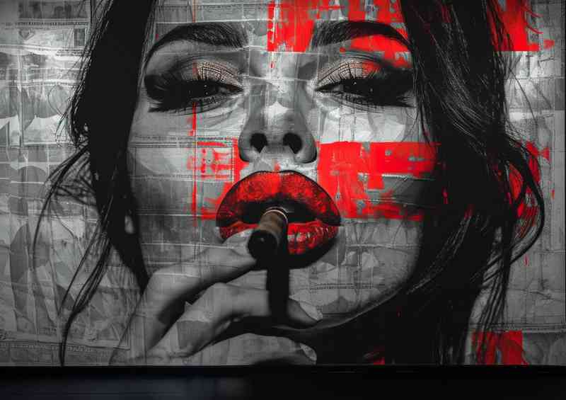 Woman with red lips and painted splashes