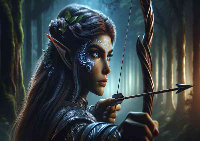 A elf archer capturing the intensity of her gaze