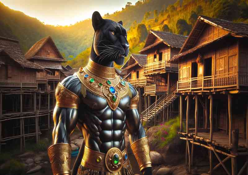 Panther warrior stands majestically