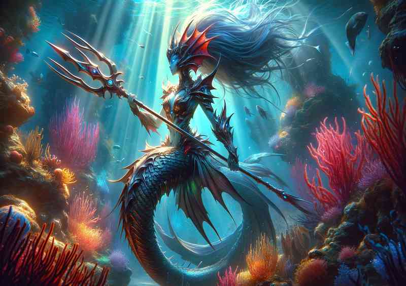 sleek and powerful mermaid warrior