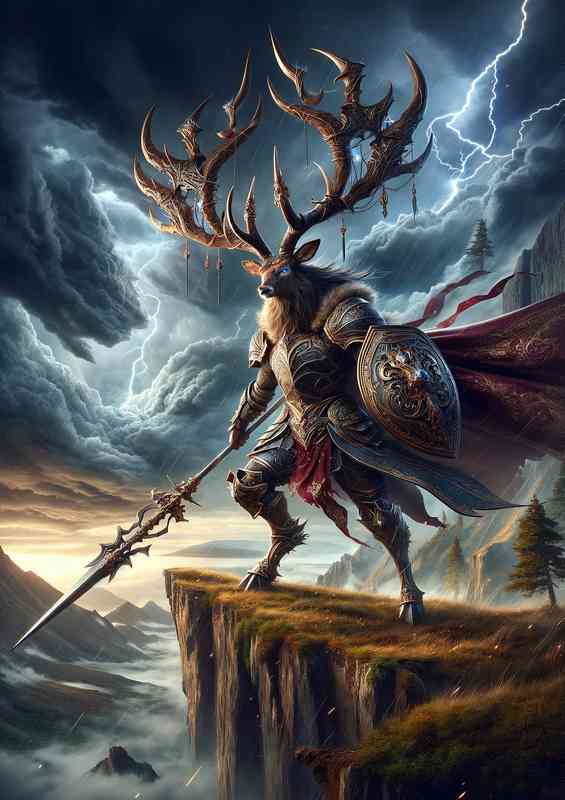 Animal in an intense action scene a majestic stag