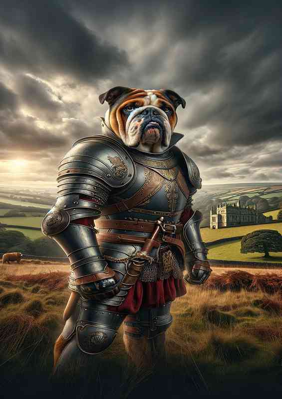 British bulldog warrior standing with a stoic posture