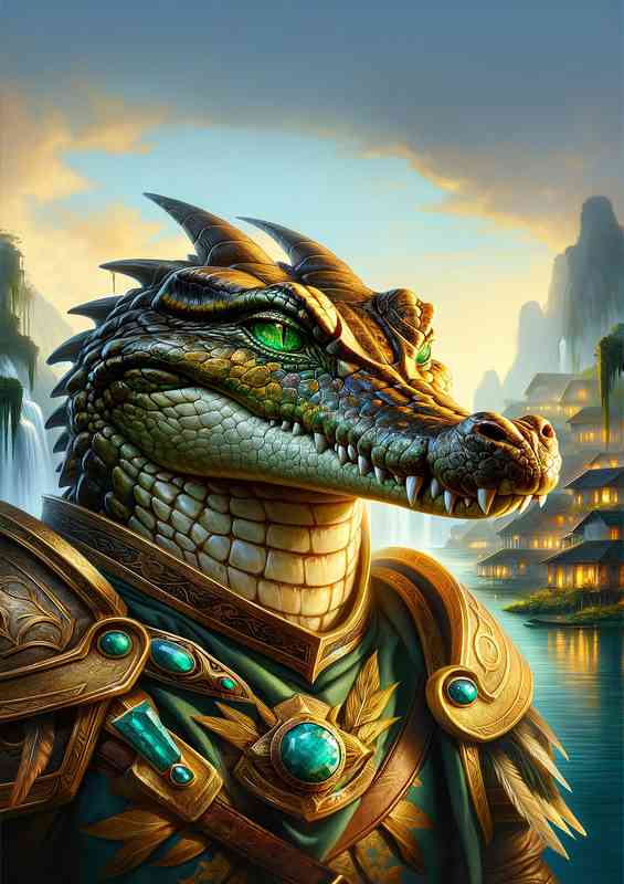 Crocodile warrior focusing golden armor