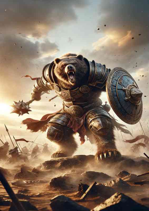 Dynamic action pose fierce bear clad amour