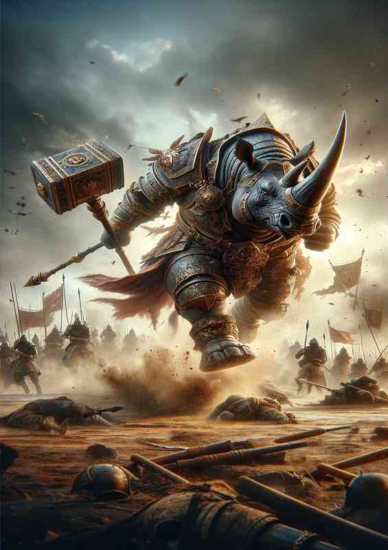 Dynamic action scene a fierce rhinoceros