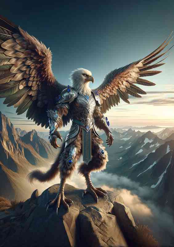 Eagle warrior standing on a mountain