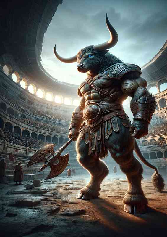 Envision a formidable Minotaur a warrior