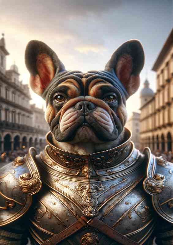 French bulldog warrior in silver amour
