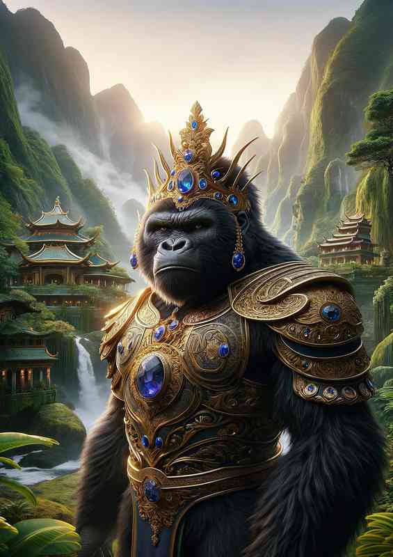 Gorilla king standing with majesty in a lush mountain sanctuary