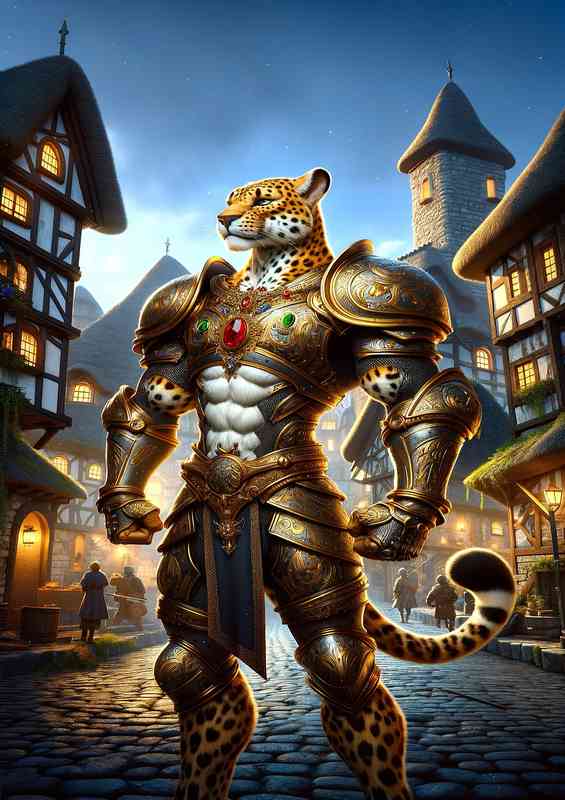 Leopard knight stands in a heroic pose