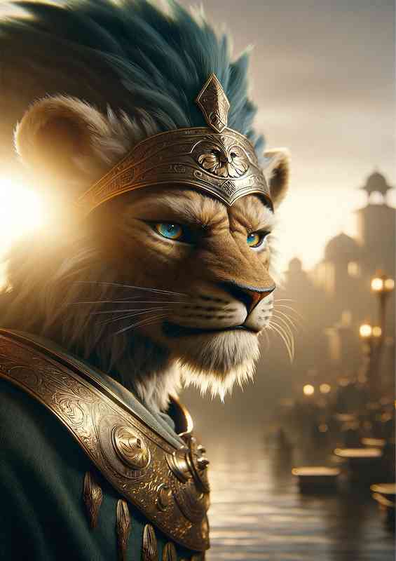 Lion warriors face emphasizing the regal expression