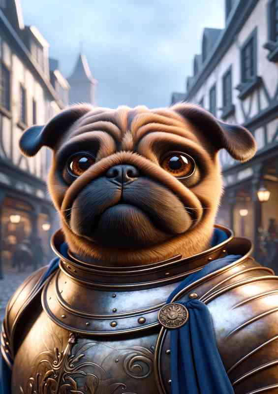 Pug dog knight capturing the unique charm