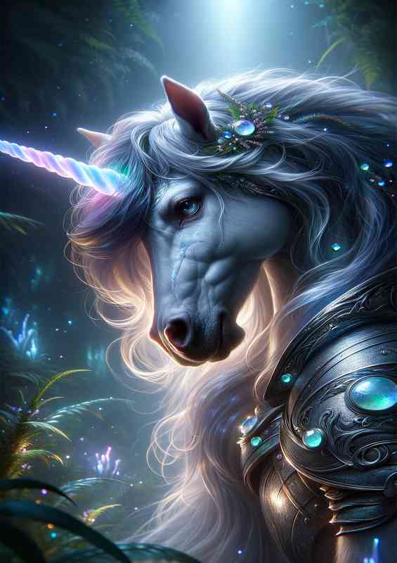 Unicorn warrior focusing on the mystical features