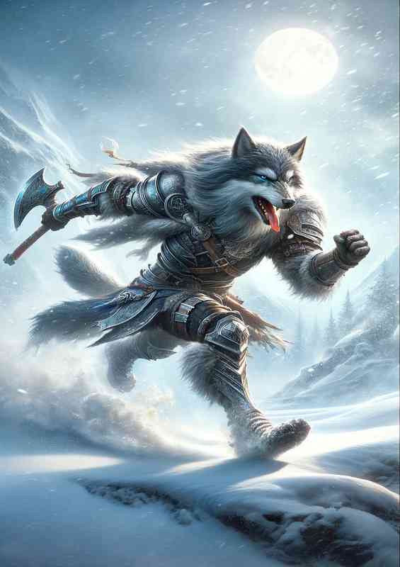 Warrior animal in a high action pose wolf