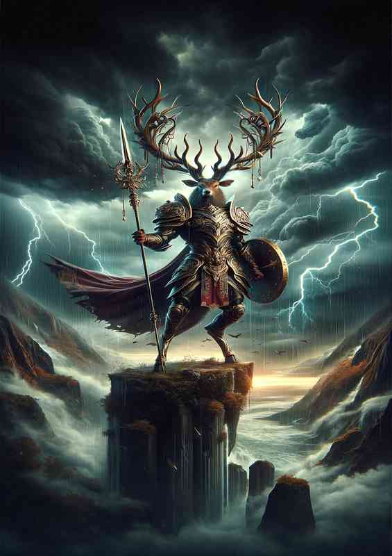 Warrior animal in an intense action scene a majestic stag