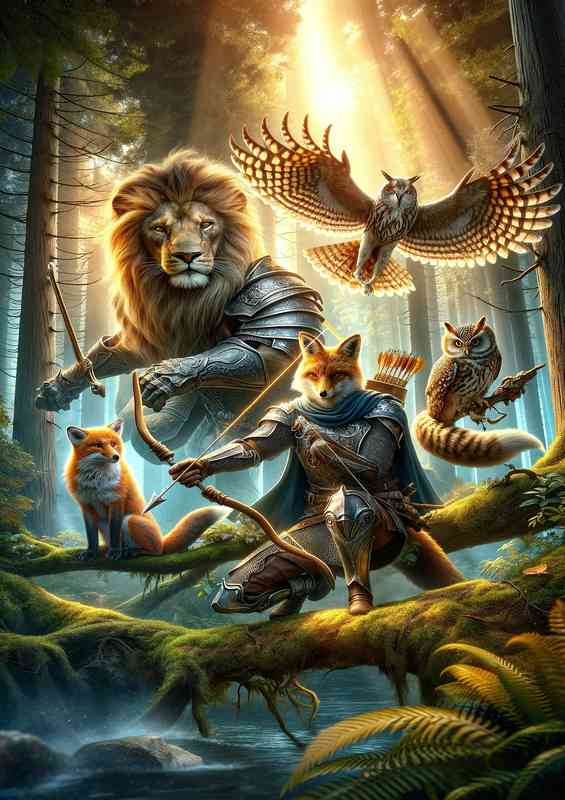 Warrior animals in a fantastic composition the fox and the owl
