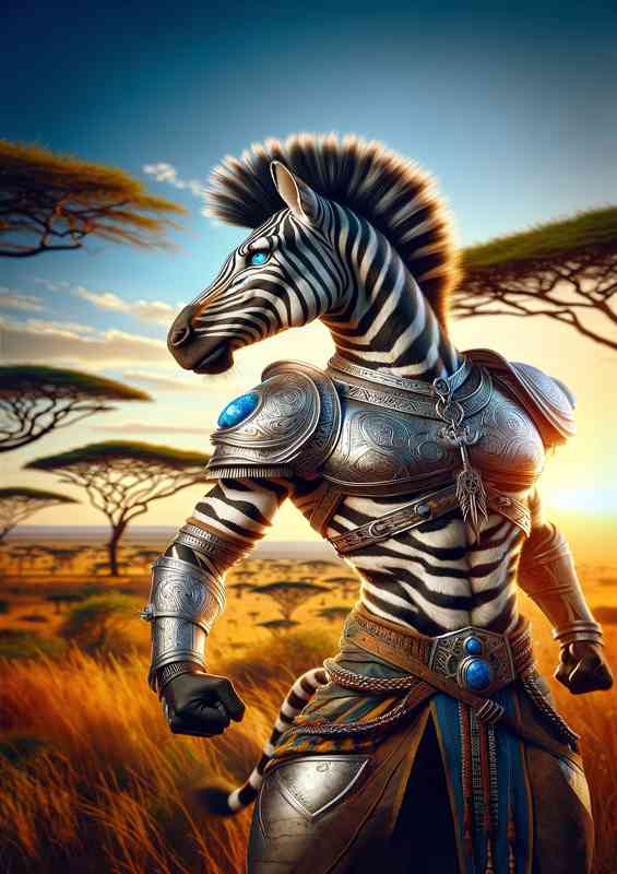 Zebra warrior poised in a striking stance