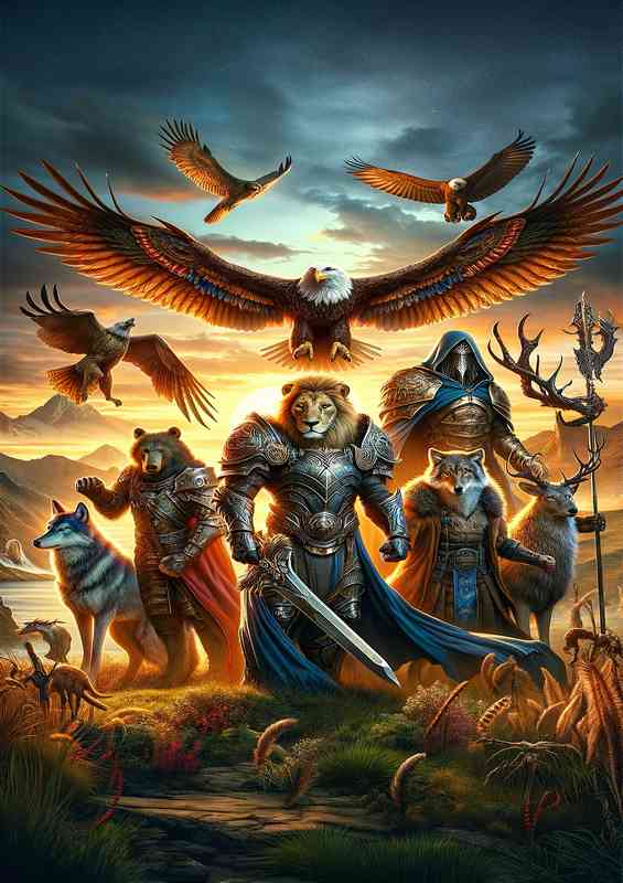 warrior animals in a fantastic composition the bear and the Lion