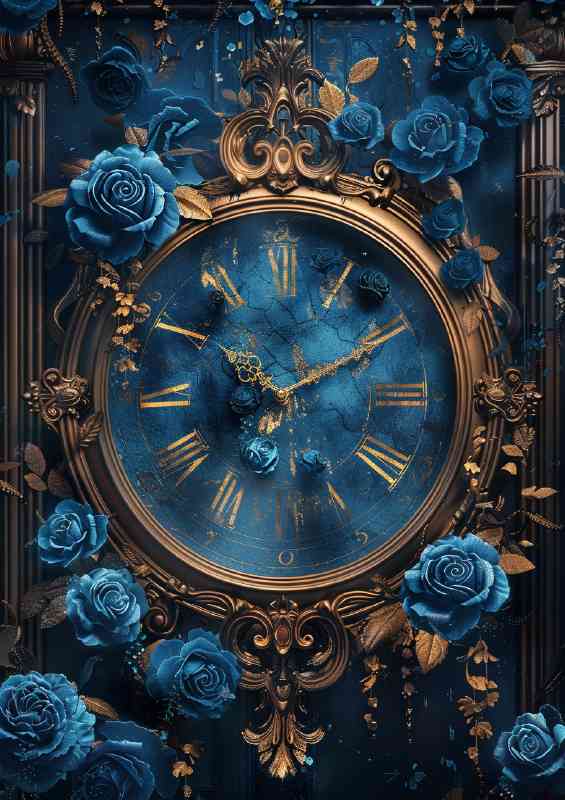 Dark Fantasy blue rose wall clock