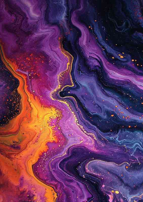 Liquid water colours purples and oranges | Metal Poster