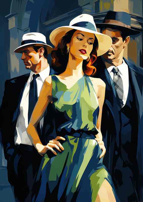 Lady in green dress retro