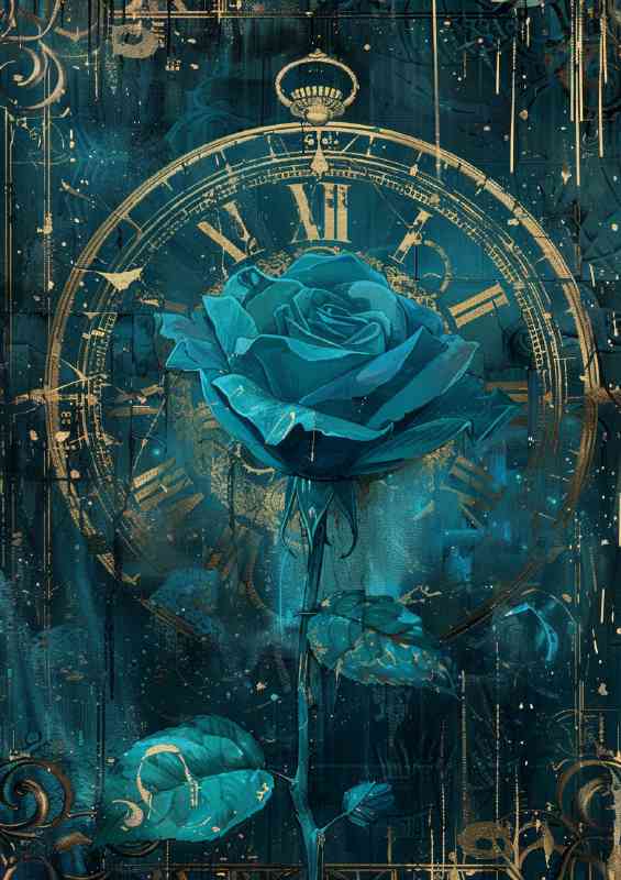The big clock and blue rose flower