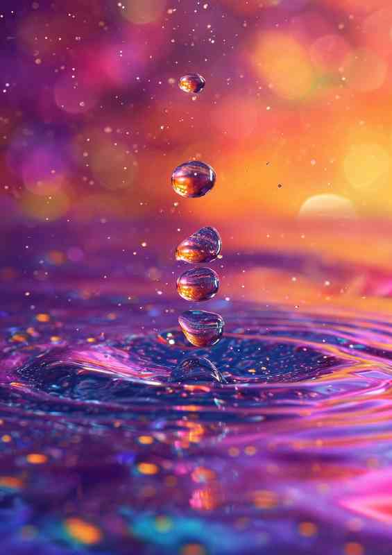 Water drops splashes on a colorful surface