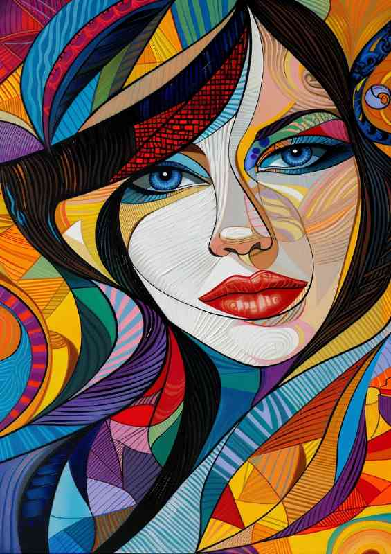 Beautiful woman is composed of colorful geometrics