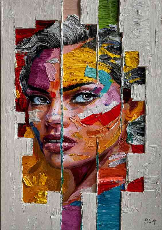 Lady abstract multi coloured face