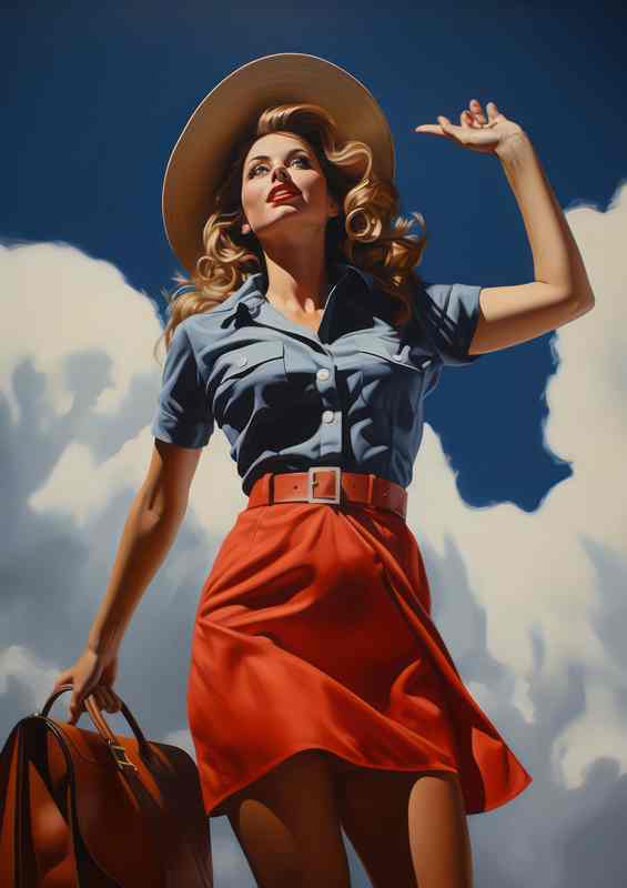 retro girl on her wat to the airport