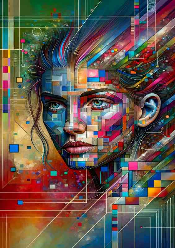 Ladys face with digital abstract