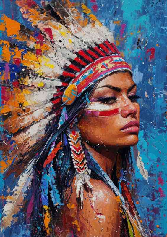 Painting depicting an indian girl wearing a feather